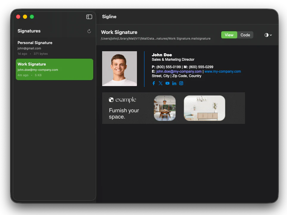 Sigline editor interface